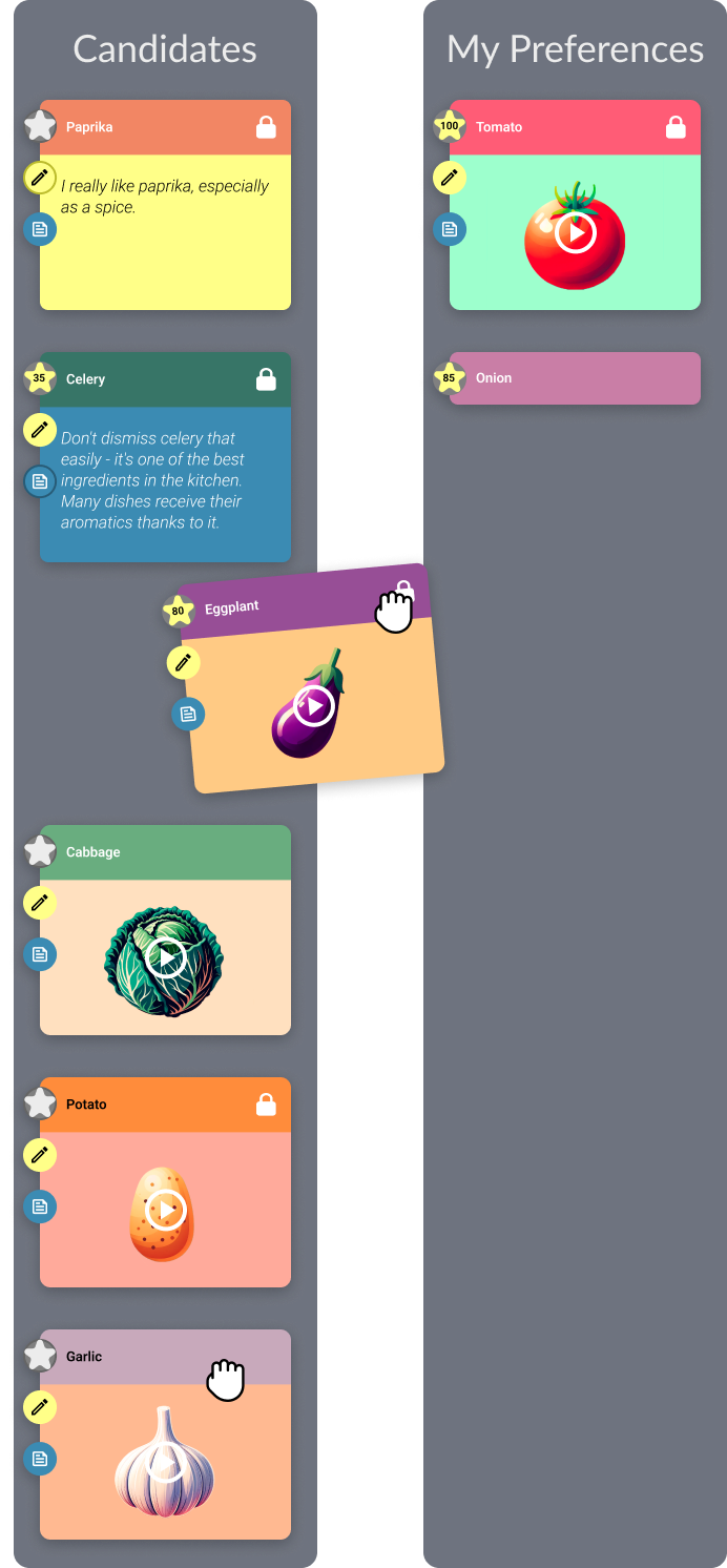 Interfaz interactiva del software de votación por orden de preferencia de Rezon