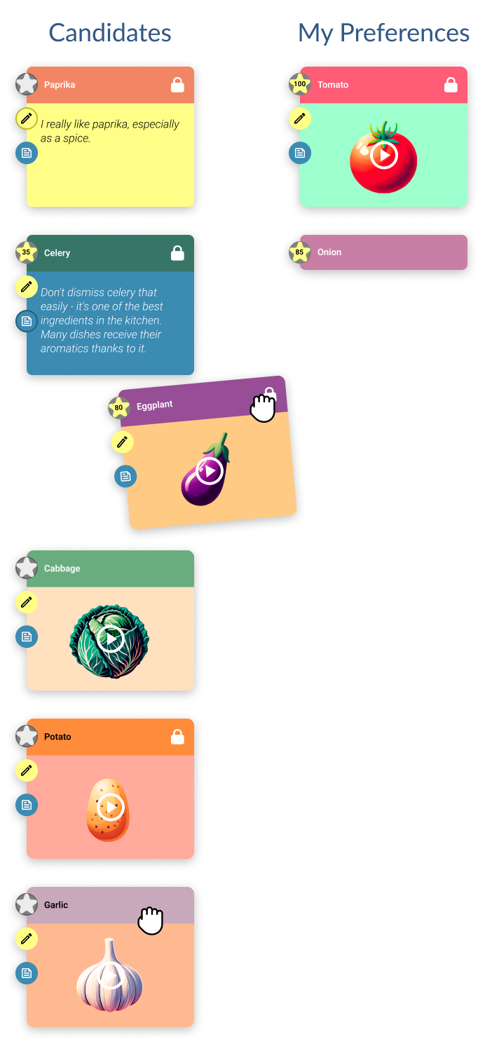 Interfaz interactiva del software de votación por orden de preferencia de Rezon